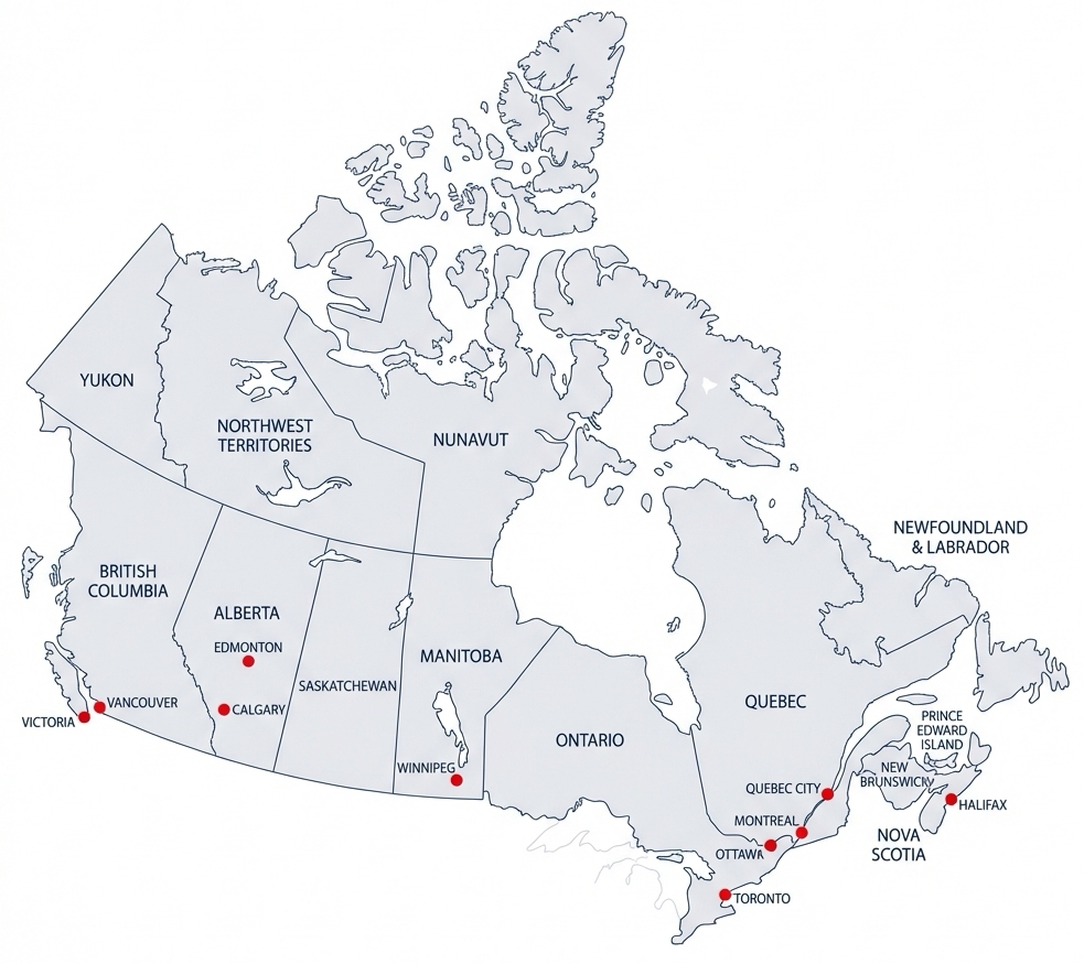 Premium Detailed Map of Canada with Provinces and Major Cities