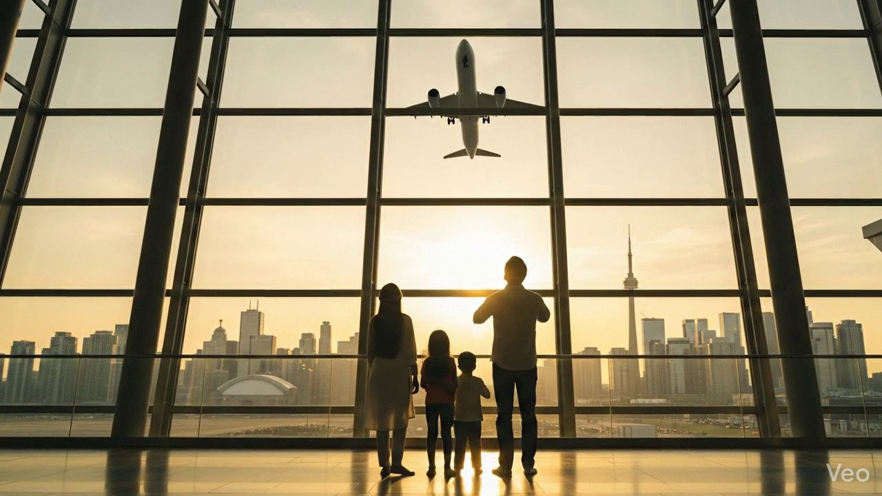 New immigrants arriving at destination airport with hope and dreams