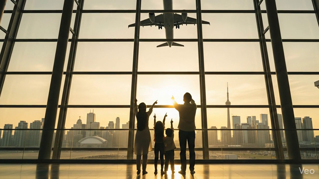 Family reunion at airport - successful immigration to new country