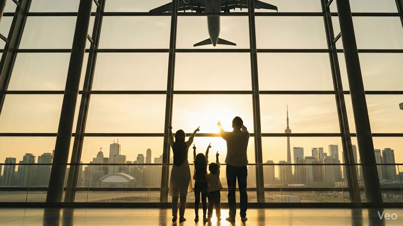 Family reunion at airport - successful immigration to new country