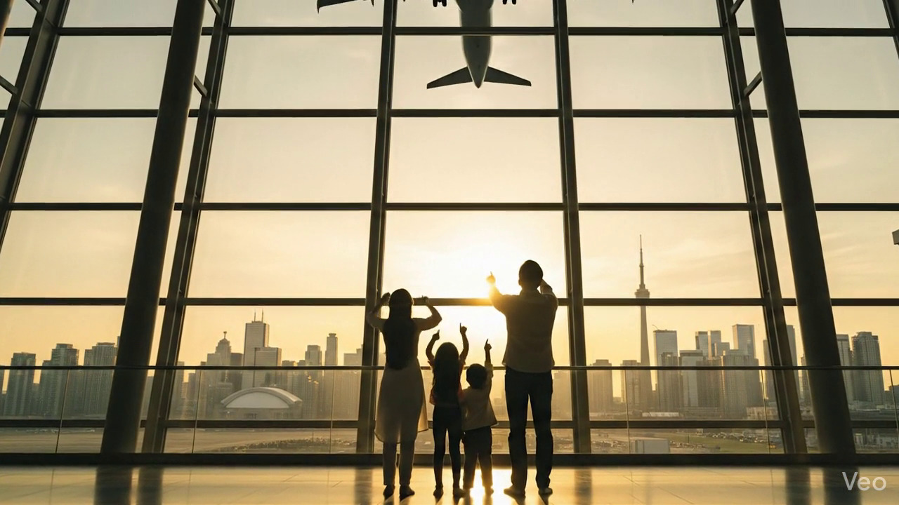 Parents celebrating with children after visa grant at airport