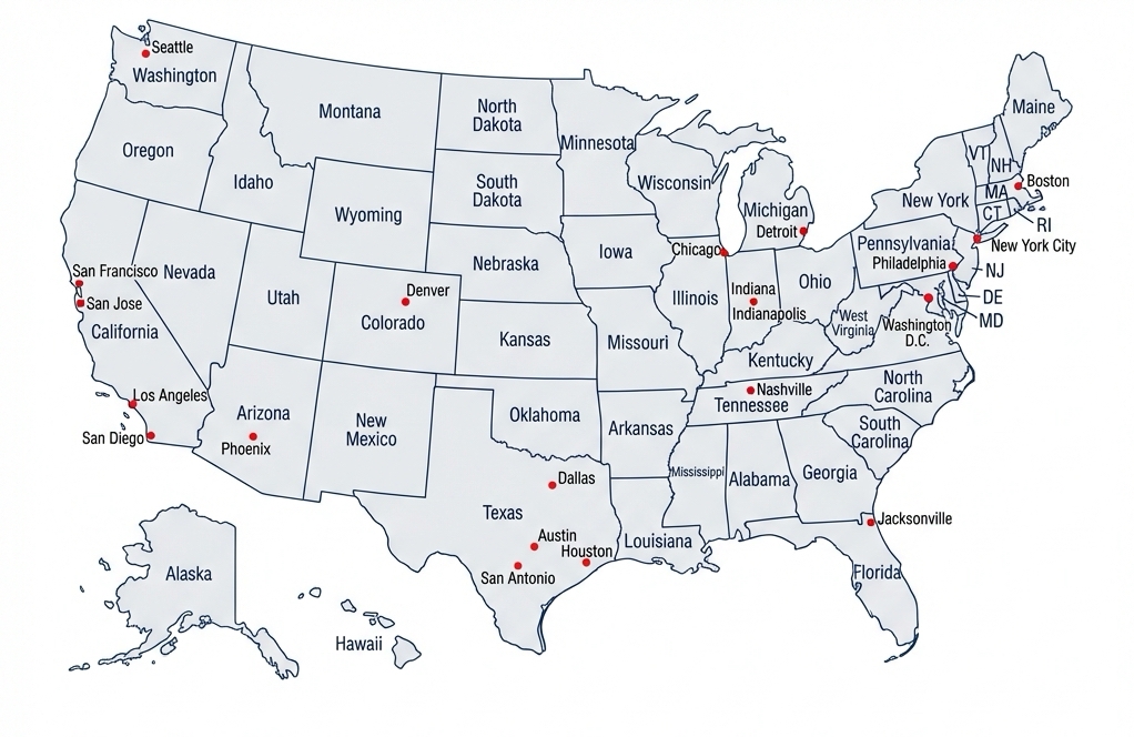 Detailed Map of USA with All States and Major Cities